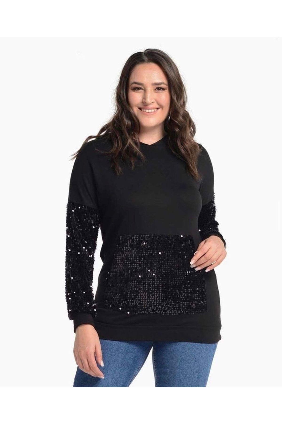 İKİ İPLİK PUL PAYET DETAYLI KAPÜŞONLU SWEAT