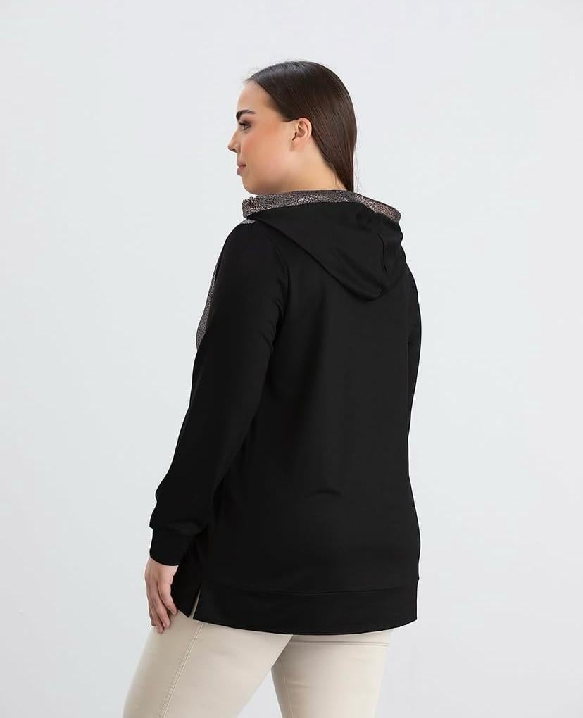 KAPÜŞONLU PARLAK KUMAŞ DETAYLI SWEATSHİRT