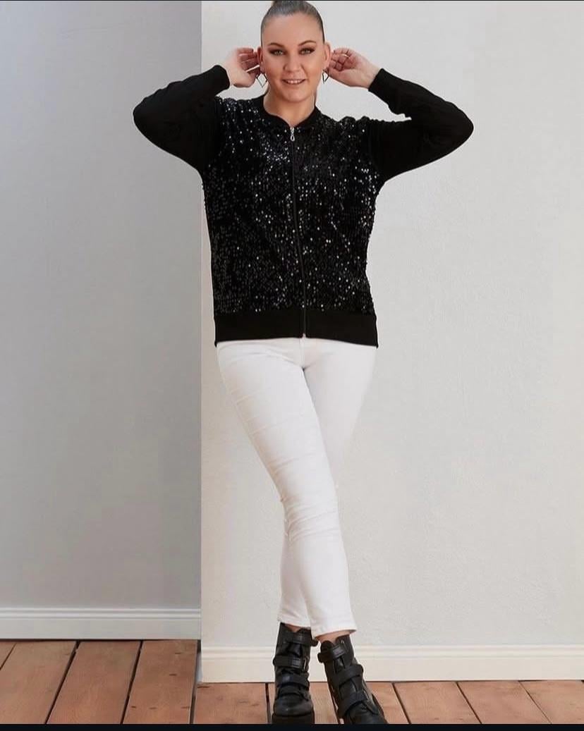 PUL PAYET SİYAH FERMUARLI HIRKA 