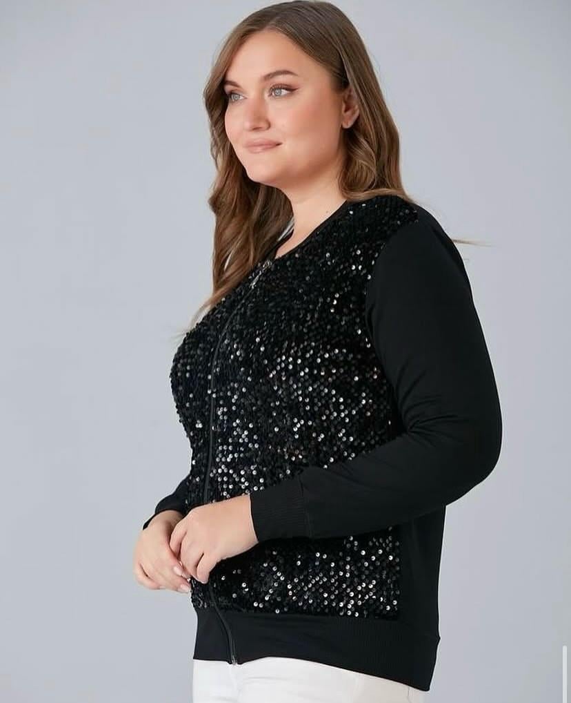 PUL PAYET SİYAH FERMUARLI HIRKA 