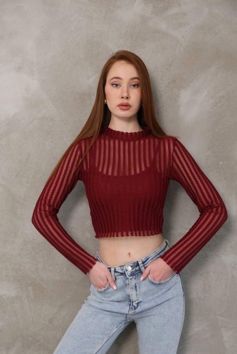 SİFON UZUN KOL ATLET TAKIM BORDO CROP