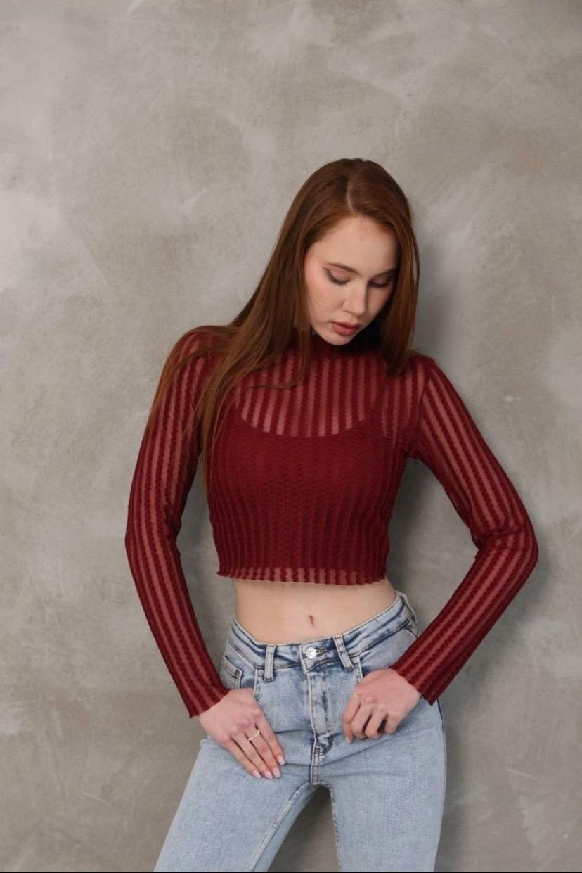 SİFON UZUN KOL ATLET TAKIM BORDO CROP