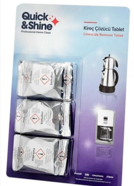 Quick&Shine Kireç Çözücü Tablet – Kahve Makinesi, Su Isıtıcı ve Çay Makinesi İçin Etkili Kireç Temizleyici