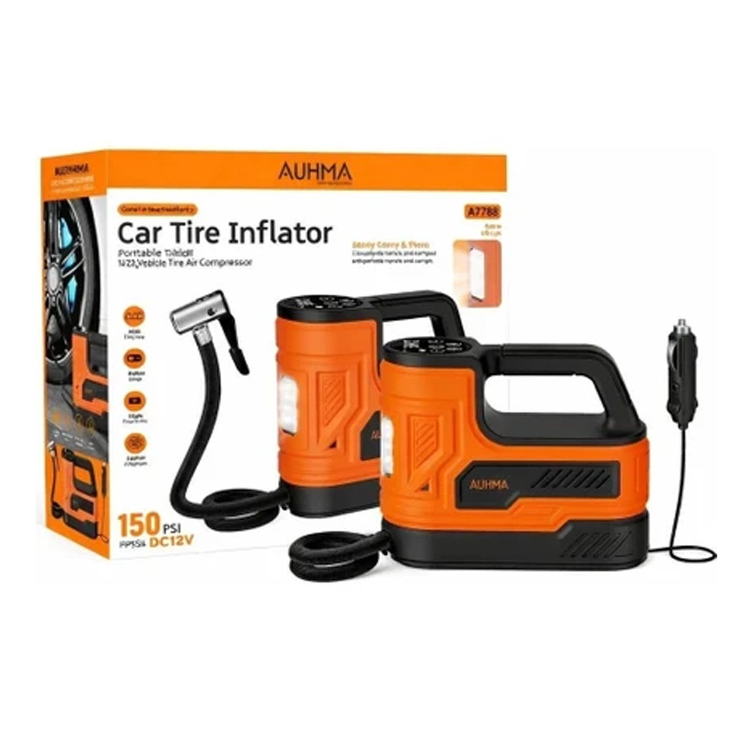 A7788 Dijital Ekranlı Taşınabilir Çakmaklık Girişli Araç Lastik Hava Kompresörü - 150 PSI - 12V