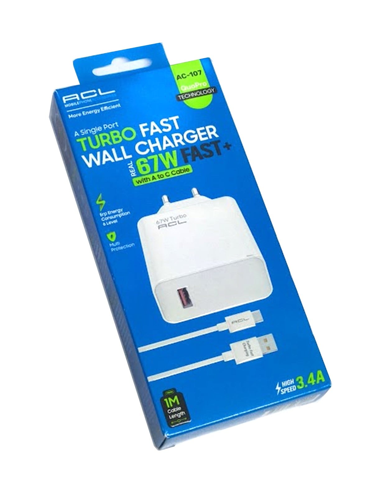AC-107 67Watt 1xUSB-A 1metre USB-A to USB-C Kablolu Duvar Şarj Aleti