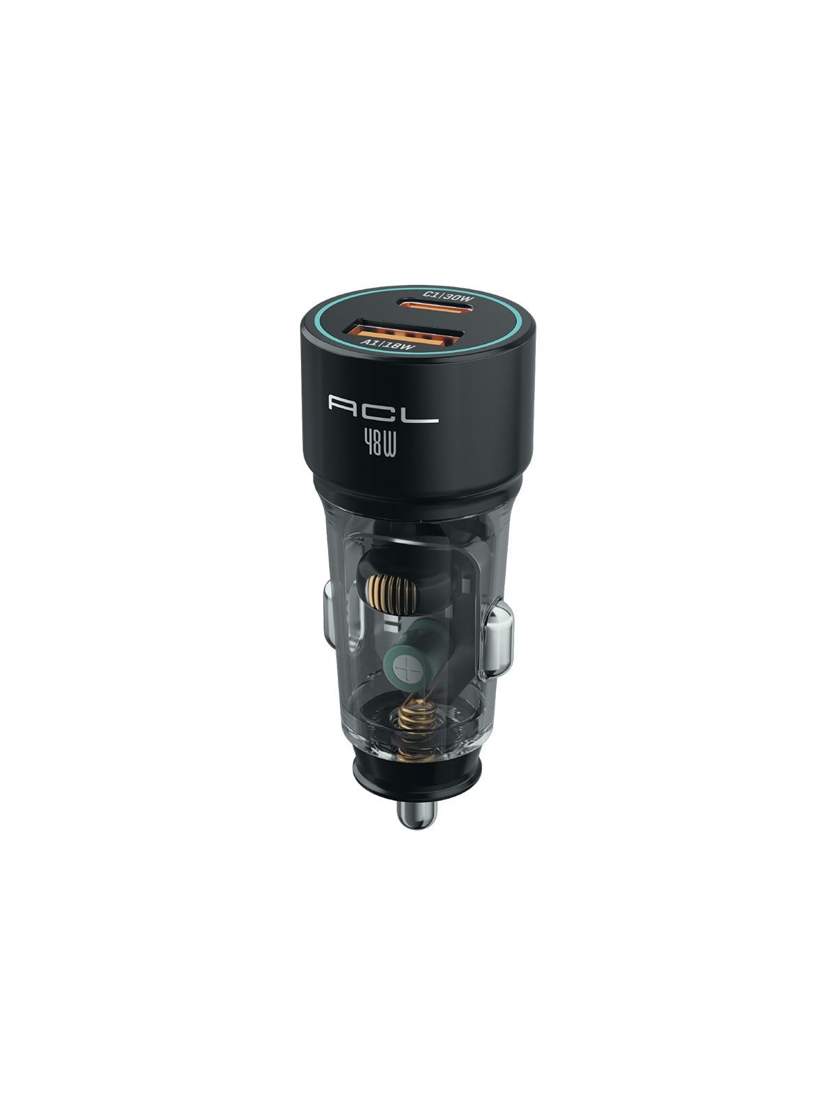 ACC-05 48W Şeffaf Gövdeli Hızlı Araç Şarj Cihazı – PD 30W + QC 3.0 18W Çift Portlu Akıllı Şarj Başlığı