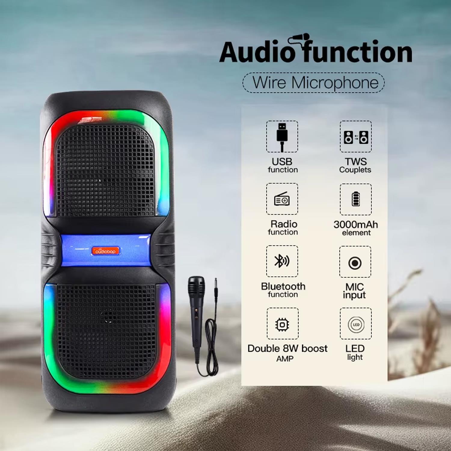Bluetooth MS2039 Hoparlör RGB Led Işıklı Mikrofonlu Telefon, AUX, Radyo, Kareoke, USB Bağlantı Bataryalı