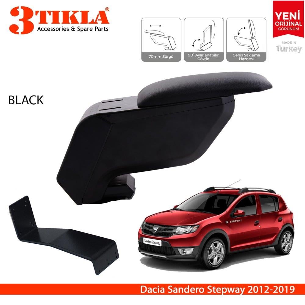 Dacia Sandero Stepway 2012-2019 Delmesiz Çelik Ayaklı Siyah Kolçak Kol Dayama