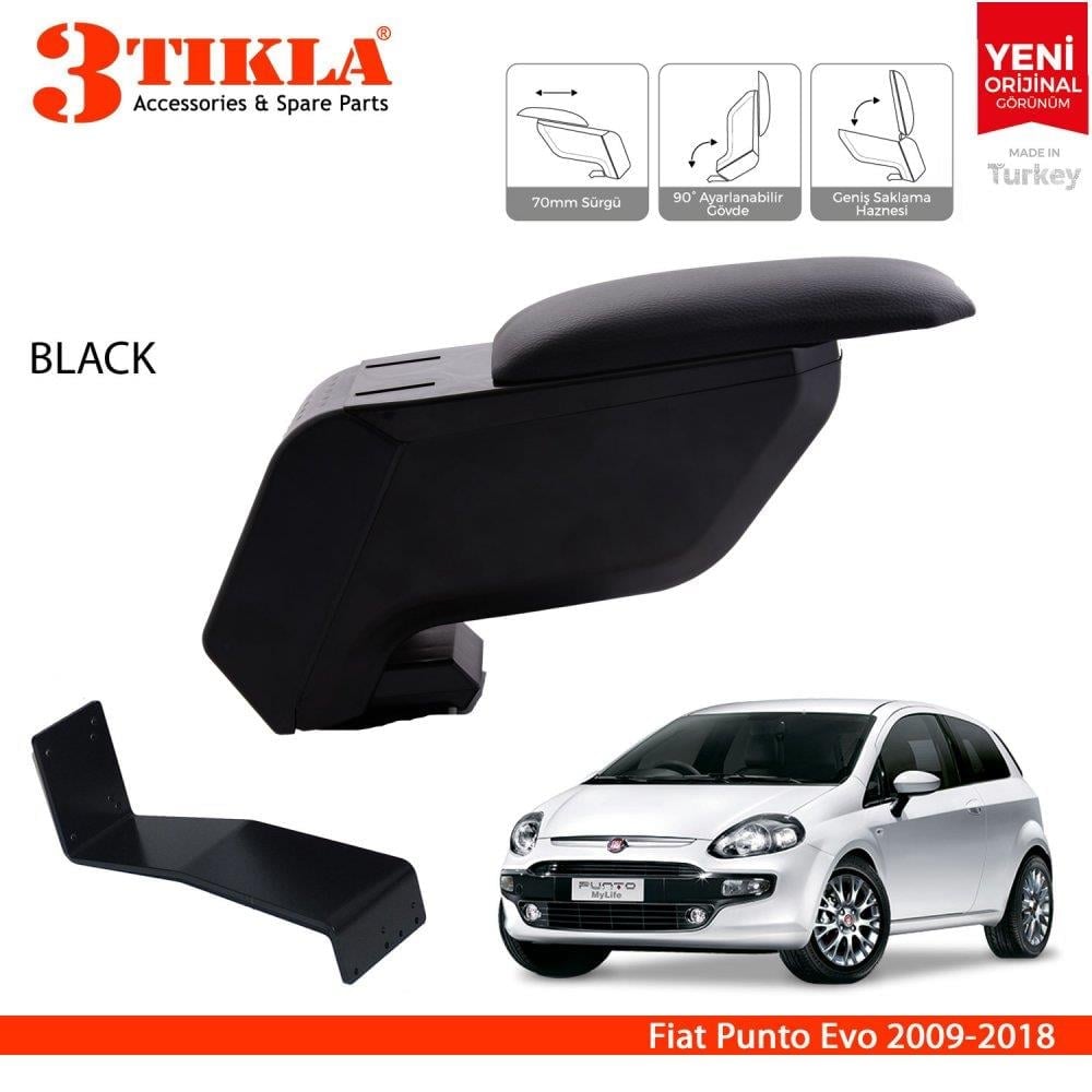 Fiat Punto Evo 2009-2018 Delmesiz Çelik Ayaklı Siyah Kolçak Kol Dayama