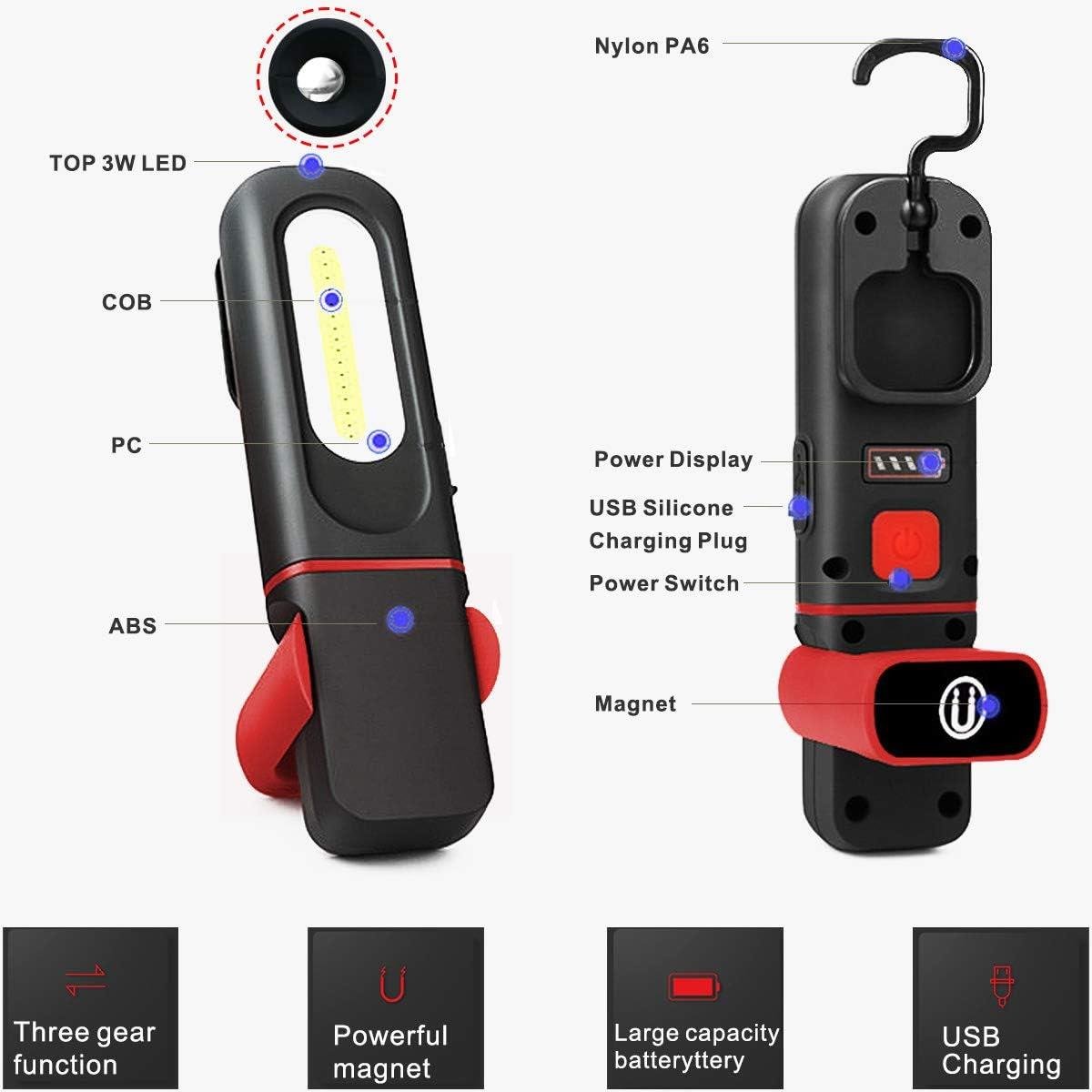 Kancalı Mıknatıslı 360 Derece Hareketli USB Şarjlı El Feneri 350LM TC24-30