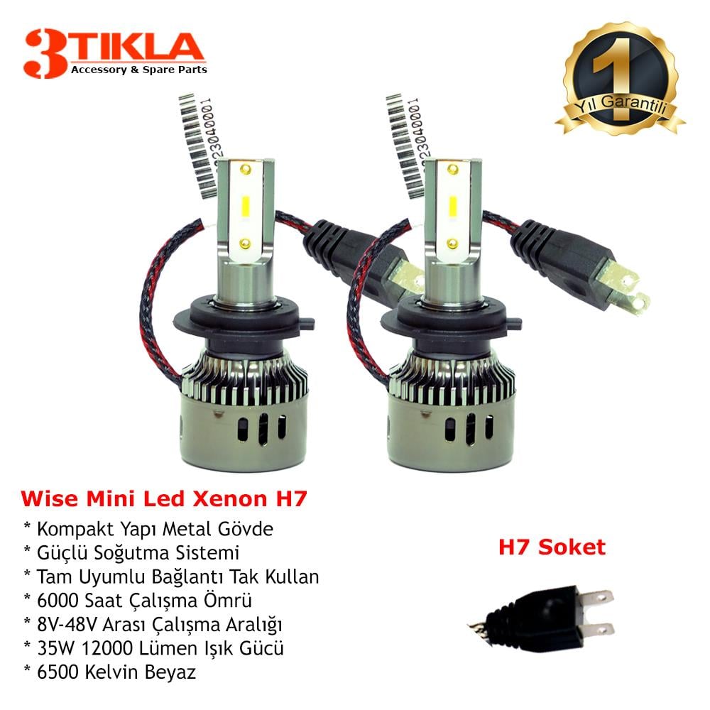 Lancia Ypsilon 2003-2011 Kısa Far Wise Beyaz H7 Mini Led Xenon Şimşek Etkili 12000 Lümen