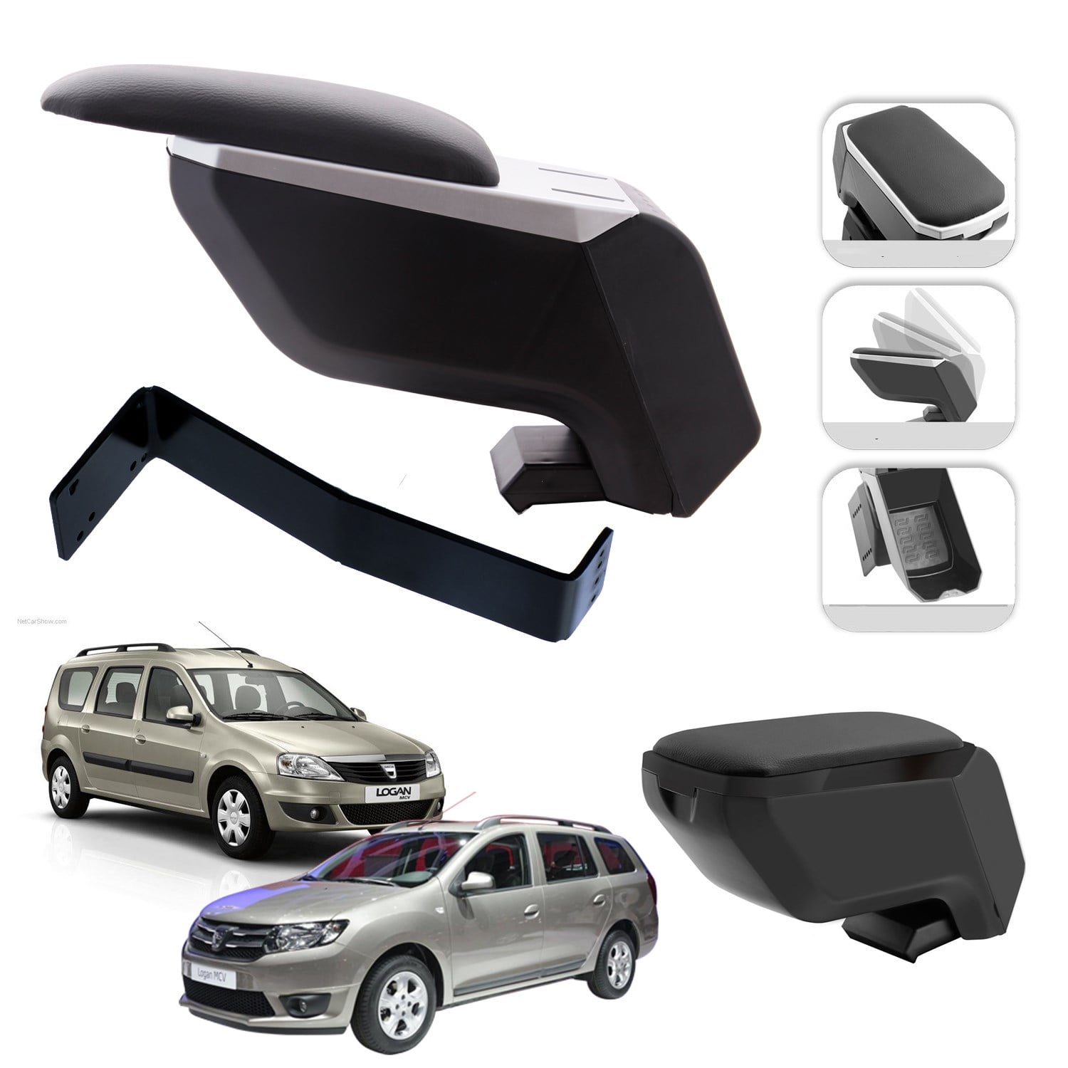 Mis Paket Dacia Logan MCV 2004-2023 Delmesiz Çelik Ayaklı Kolçak + Askılı Koku + Micro Fiber Bez + Torpido Süngeri