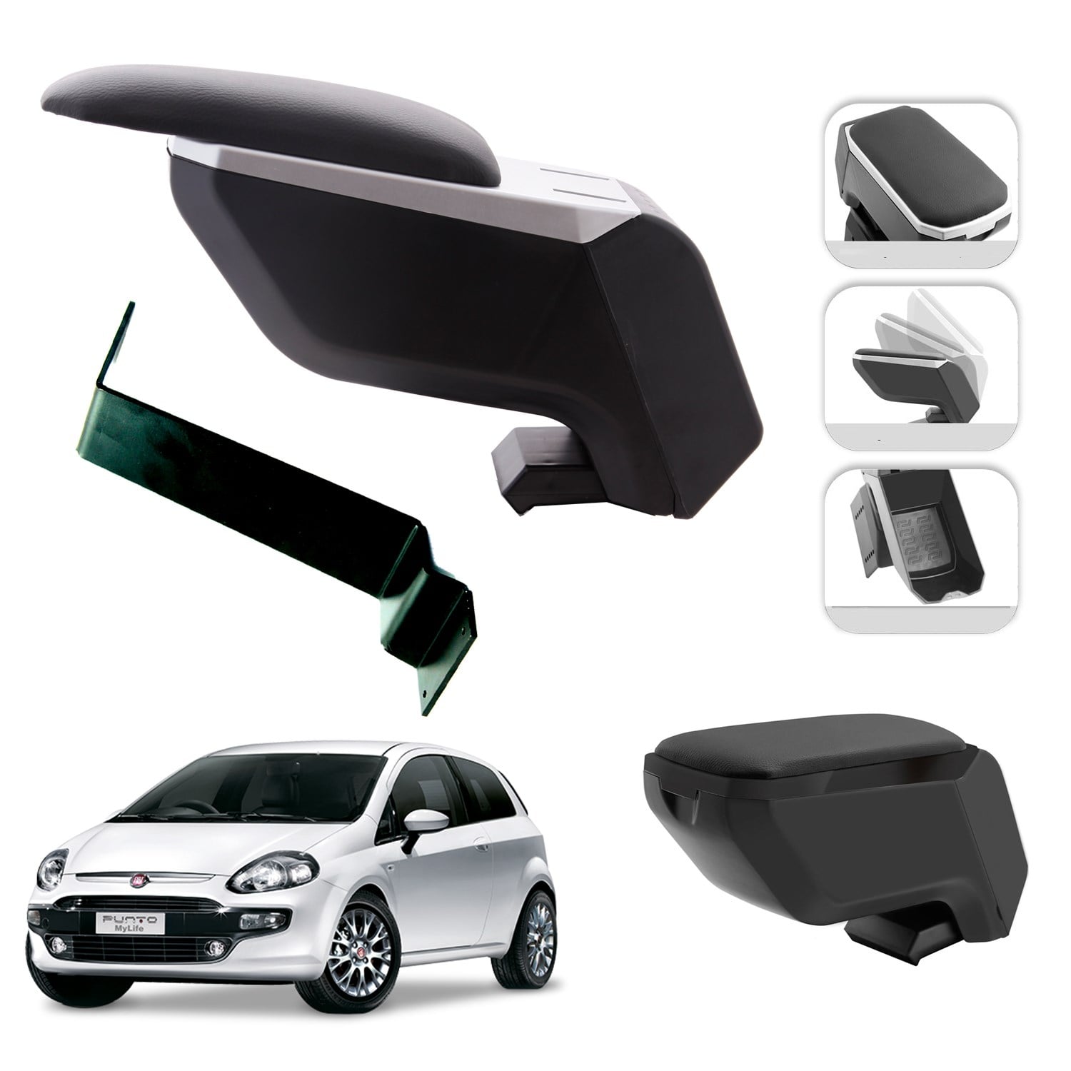 Mis Paket Fiat Punto Evo 2010-2018 Delmesiz Çelik Ayaklı Kolçak + Askılı Koku + Micro Fiber Bez + Torpido Süngeri