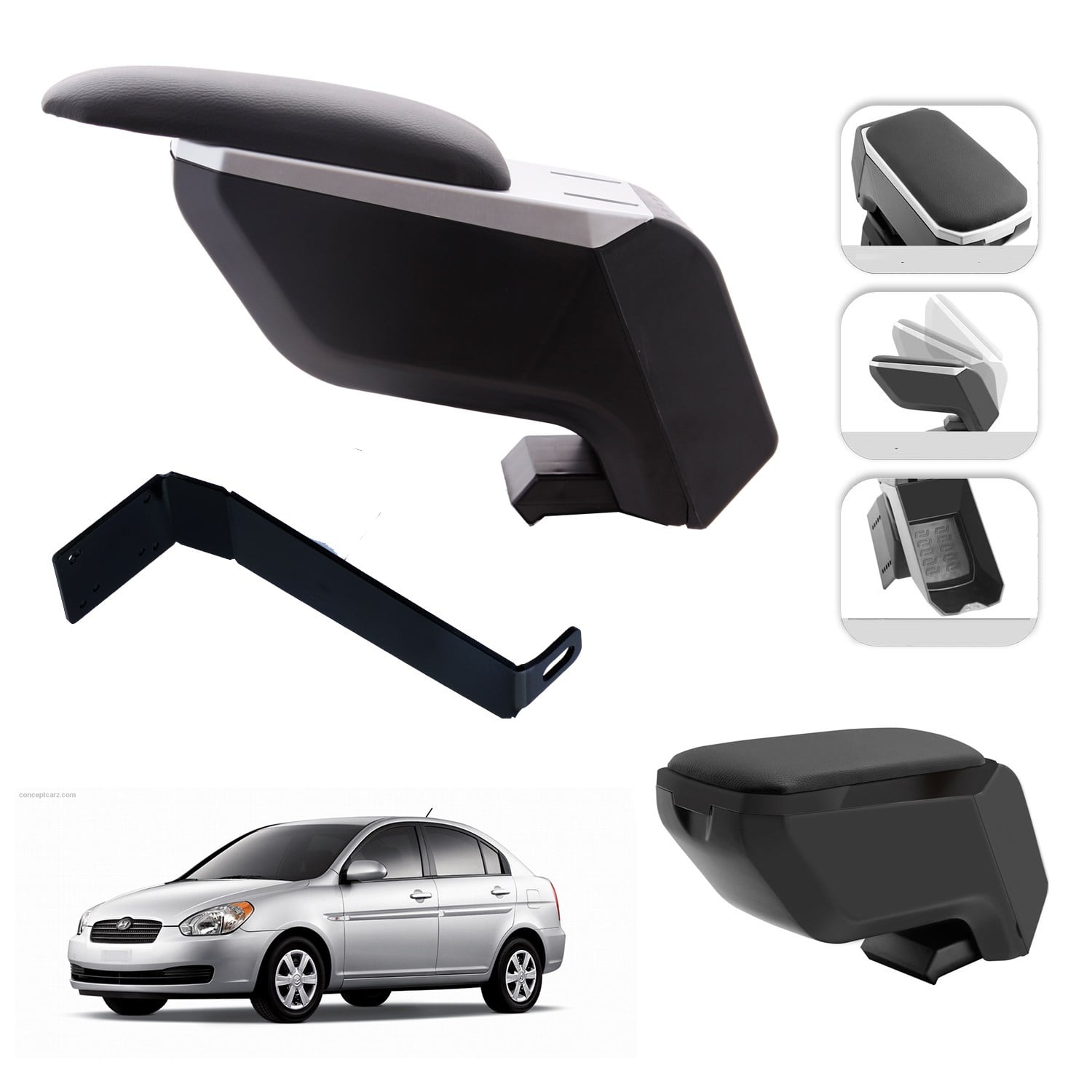 Mis Paket Hyundai Accent Era Delmesiz Çelik Ayaklı Kolçak + Askılı Koku + Micro Fiber Bez + Torpido Süngeri