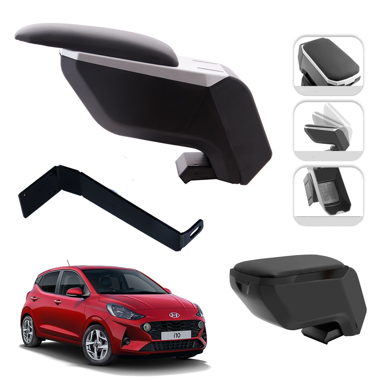 Mis Paket Hyundai i10 2008-2024 Delmesiz Çelik Ayaklı Kolçak + Askılı Koku + Micro Fiber Bez + Torpido Süngeri