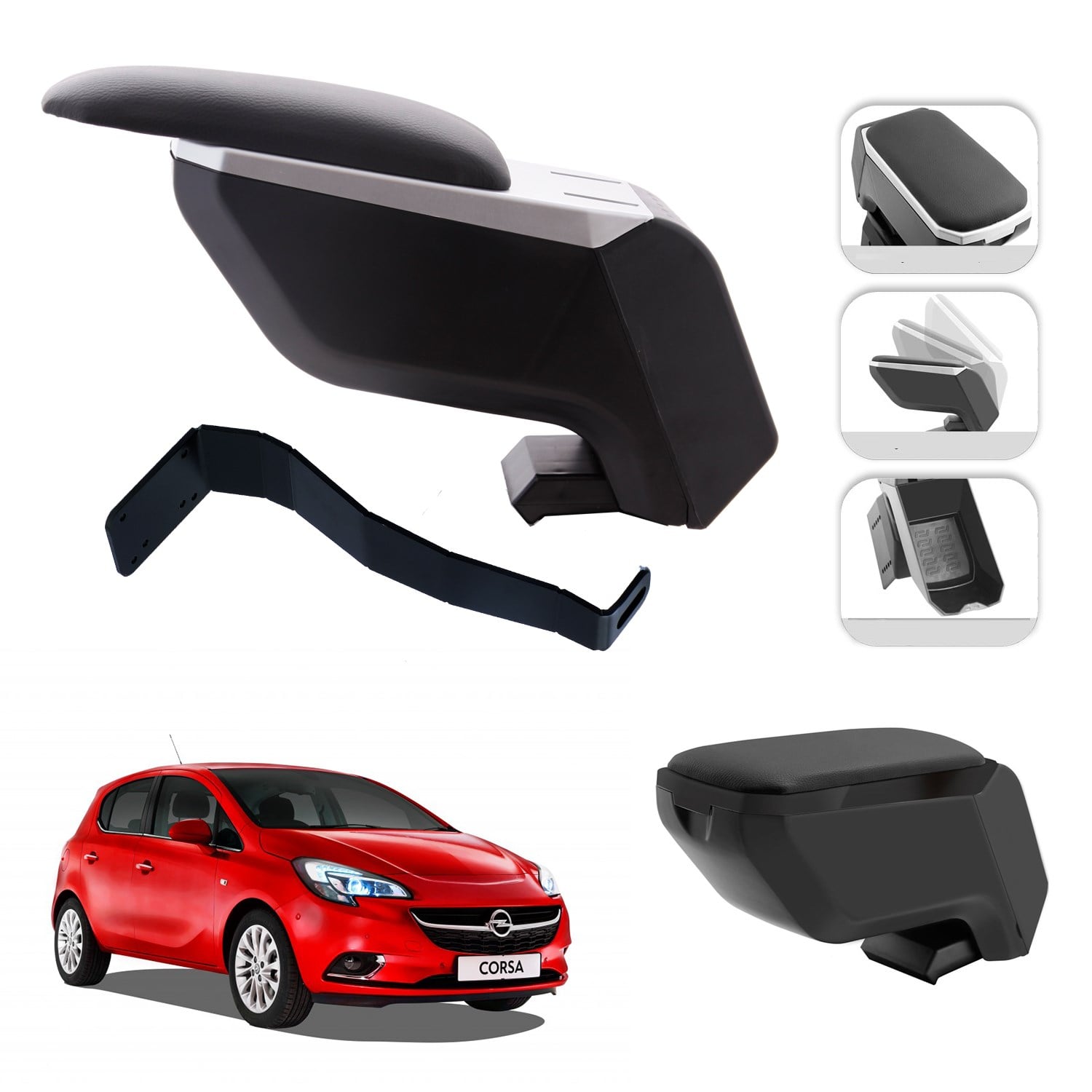 Mis Paket Opel Corsa E  2014-2020 Delmesiz Çelik Ayaklı Kolçak + Askılı Koku + Micro Fiber Bez + Torpido Süngeri