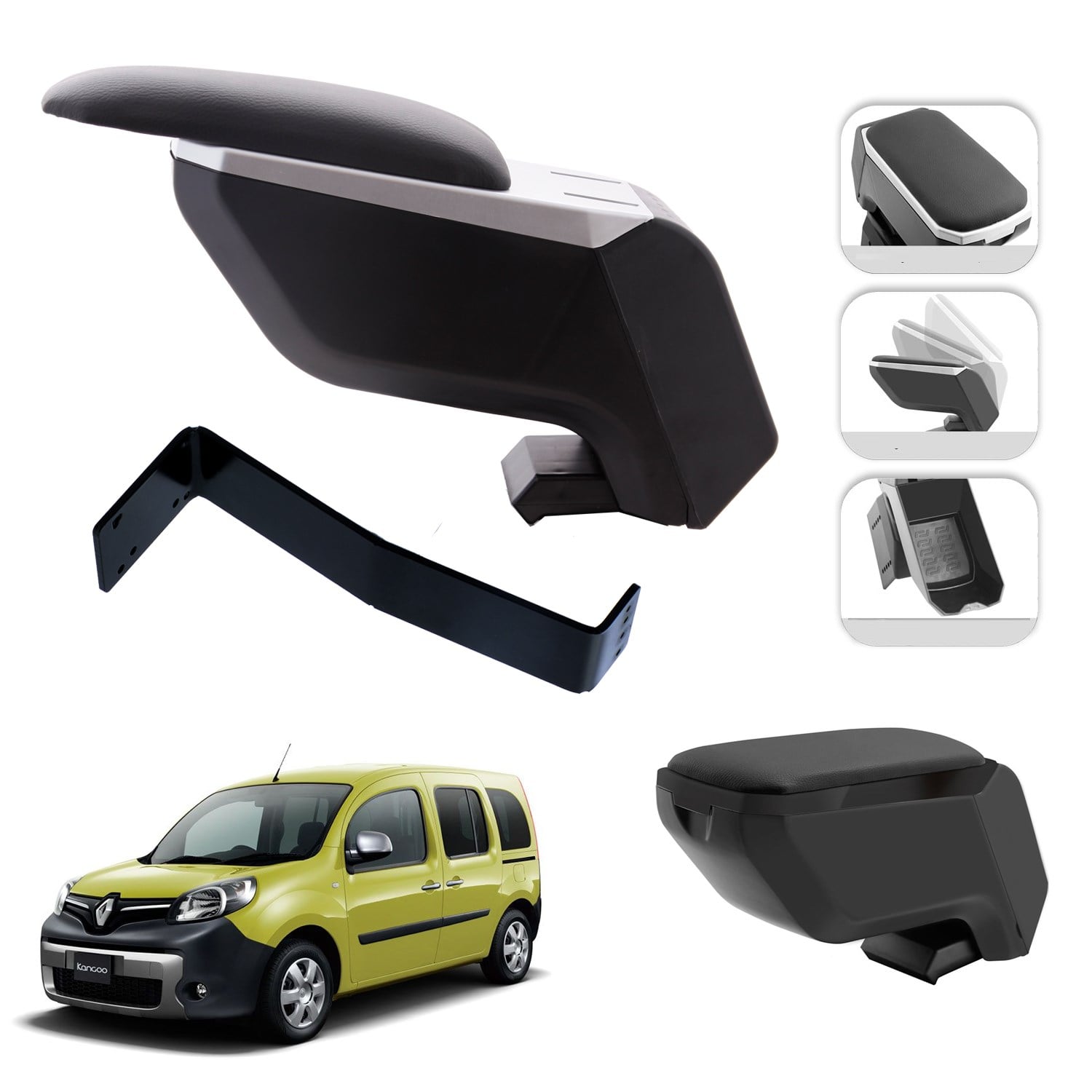 Mis Paket Renault Kangoo 2007-2020 Delmesiz Çelik Ayaklı Kolçak + Askılı Koku + Micro Fiber Bez + Torpido Süngeri