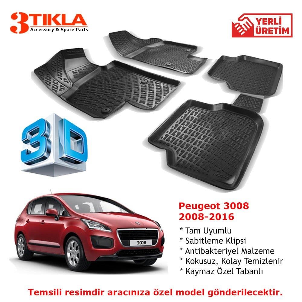 Peugeot 3008 2008-2016 Premium 3D Havuzlu Paspas Seti