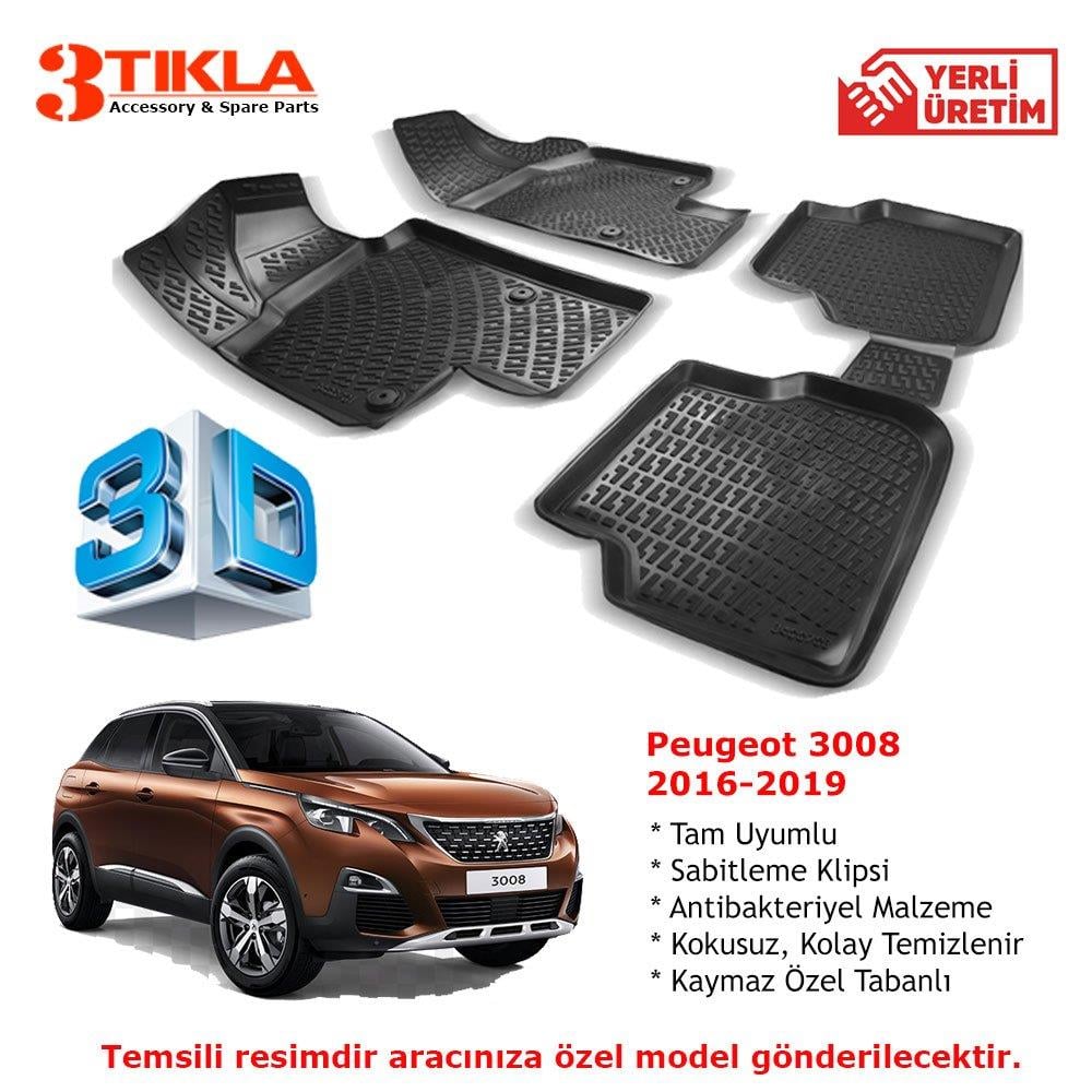 Peugeot 3008 2016-2019 Premium 3D Havuzlu Paspas Seti
