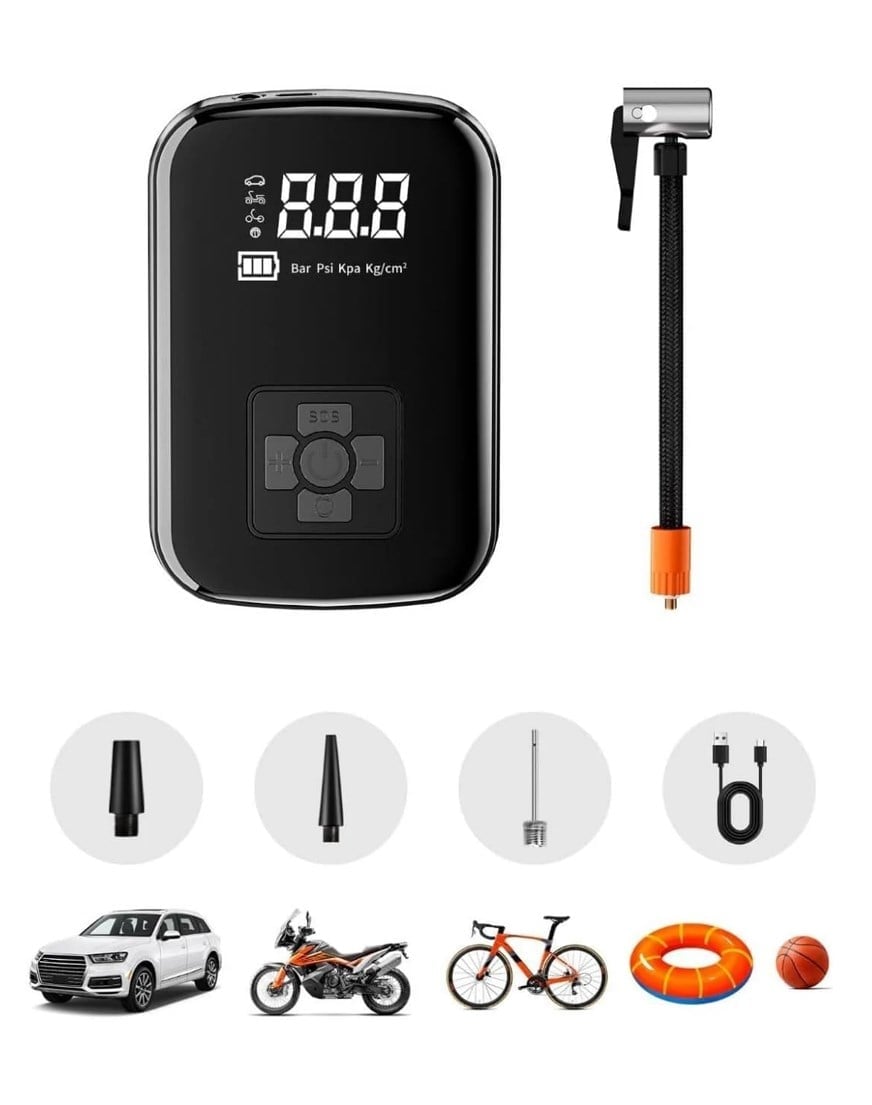 Portatif Kompresör 3'ü 1 Arada Powerbank, Hava Kompresörü, LCD Ekran, 4000mAh 150PSI