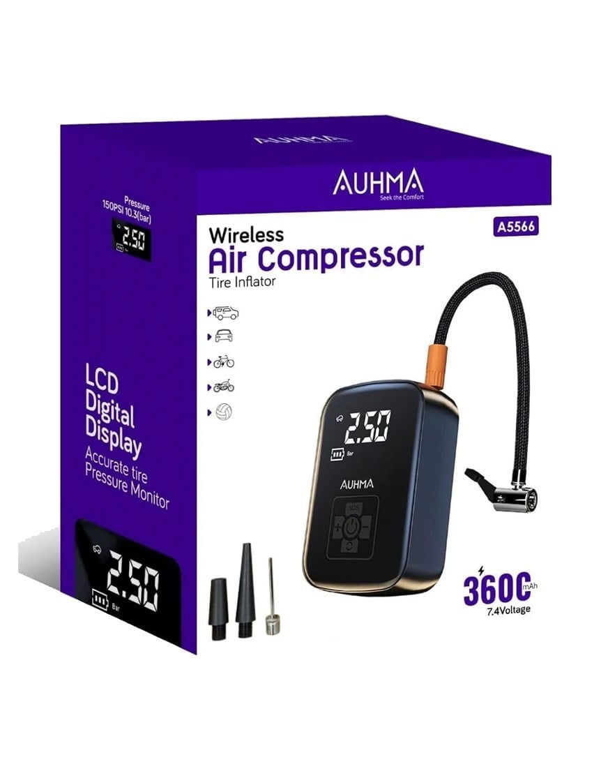 Portatif Kompresör 3'ü 1 Arada Powerbank, Hava Kompresörü, LCD Ekran, 4000mAh 150PSI