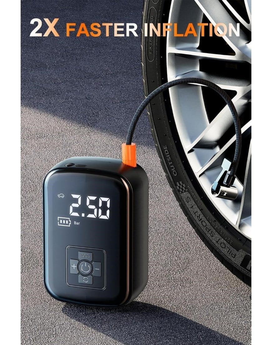 Portatif Kompresör 3'ü 1 Arada Powerbank, Hava Kompresörü, LCD Ekran, 4000mAh 150PSI