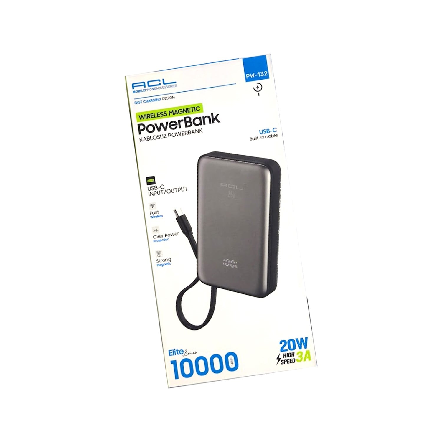 PW-132 10000 mAh 2XUsb Hızlı Şarj 20W Kablosuz Şarjlı Powerbank 