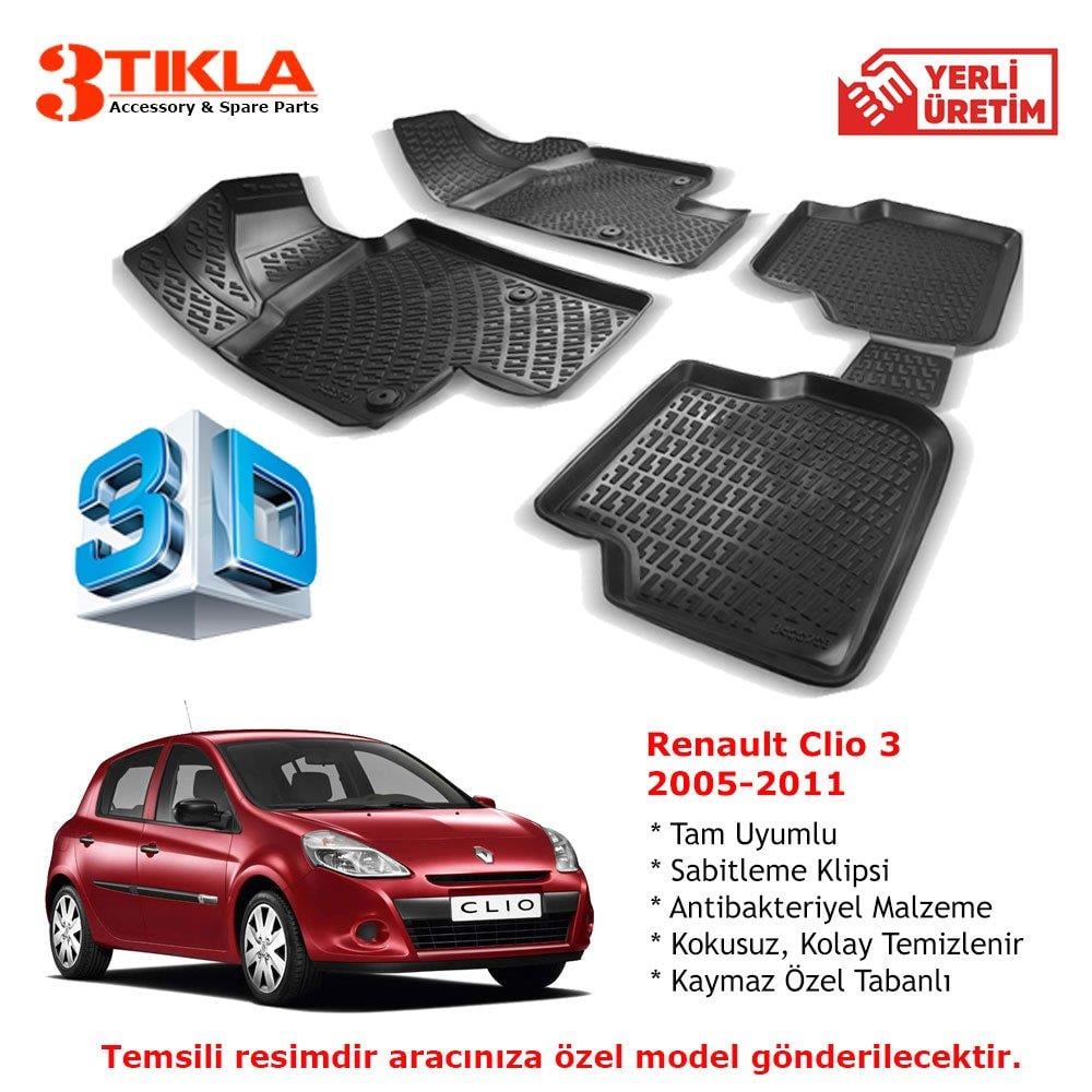 Renault Clio 3 2005-2011 Premium 3D Havuzlu Paspas Seti