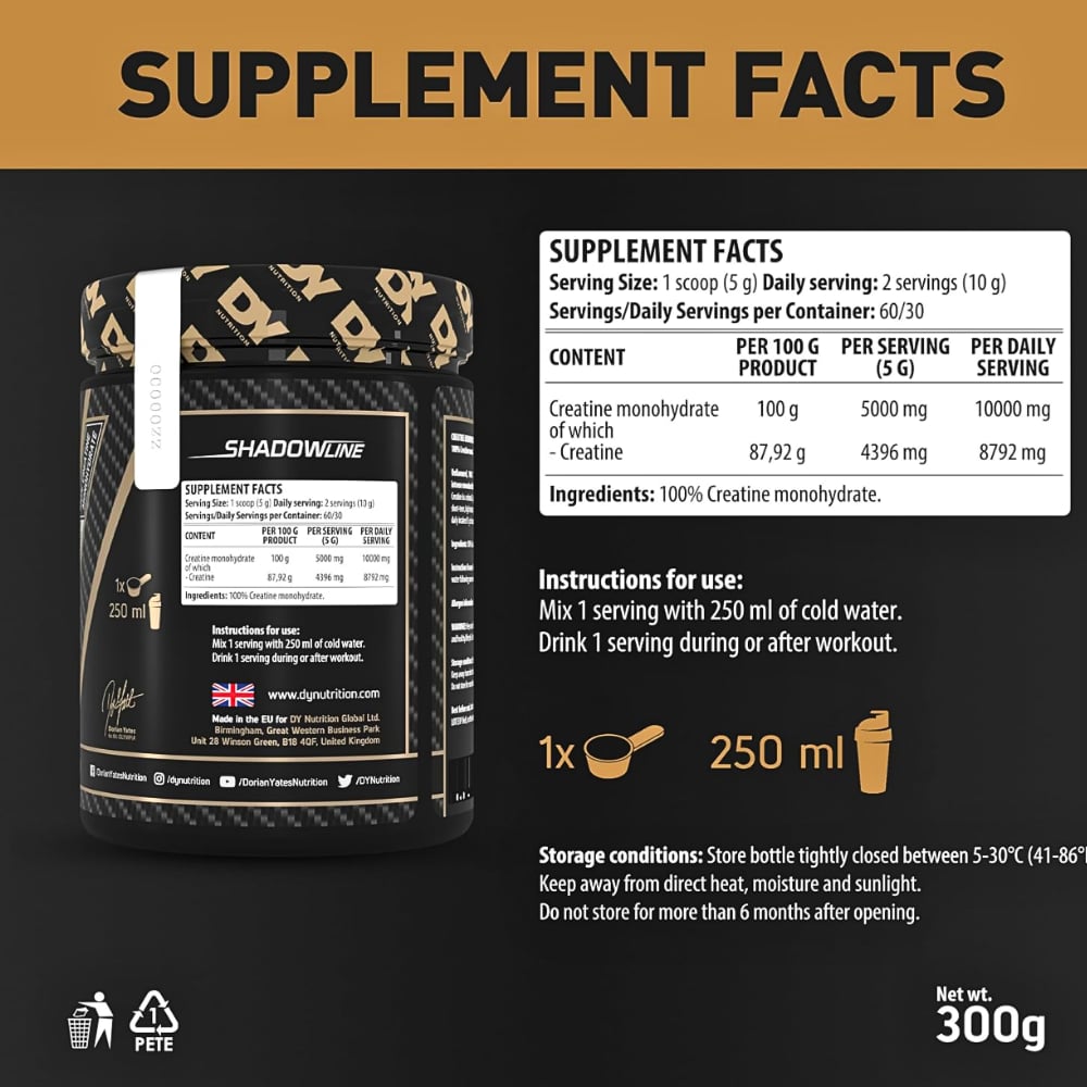 DY Nutrition Pure Creatine Monohidrat Tozu 300 Gr 60 Porsiyon