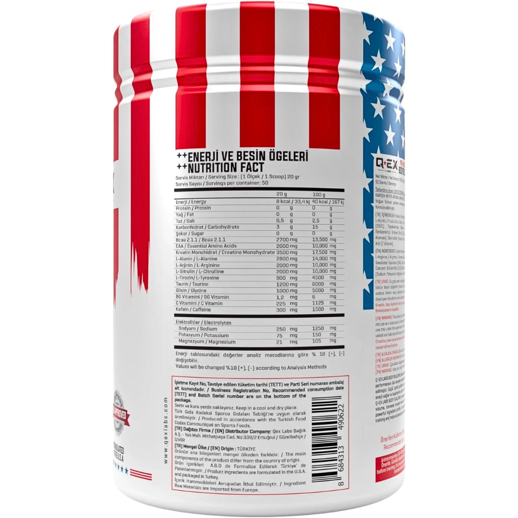 Qex Labs BodyBoulding Pre Work Out 1000 Gr 50 Servis
