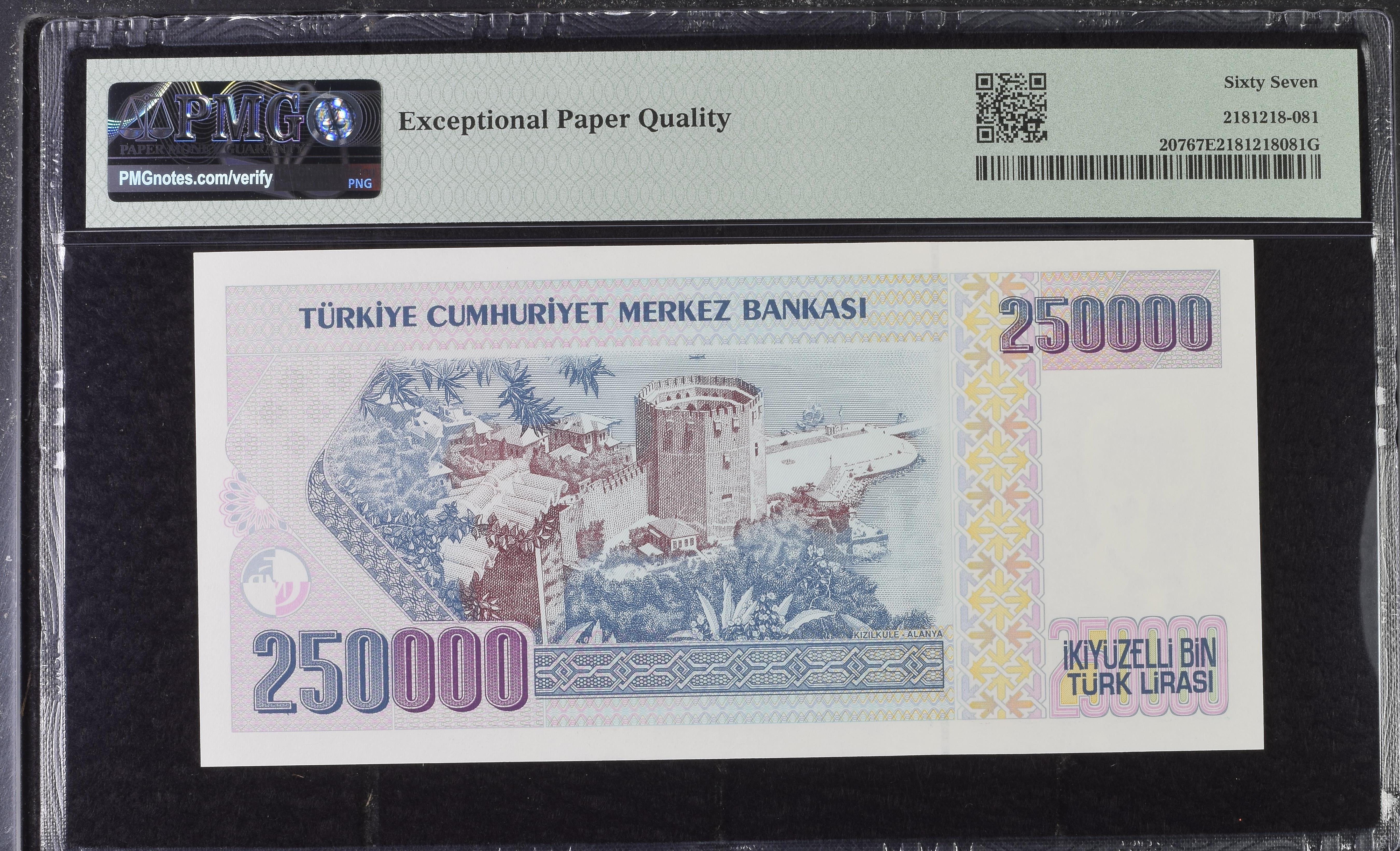 7. Emisyon 1. Tertip 250.000 Lira - A04 - PMG 67
