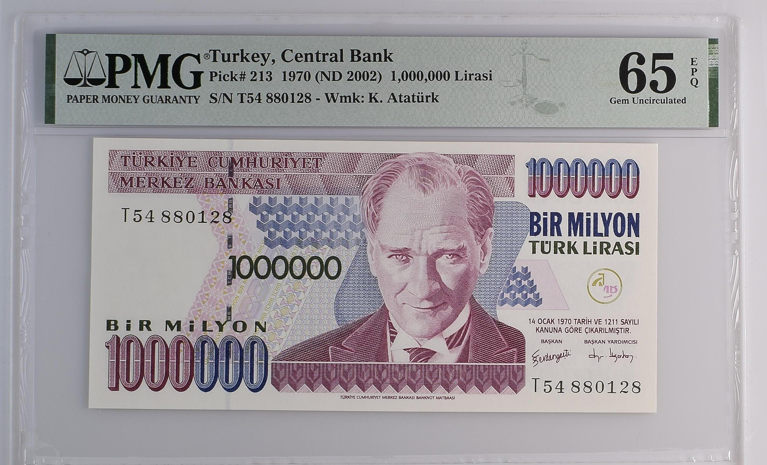 7. Emisyon 3. Tertip 1.000.000 Lira - T54 - PMG 65