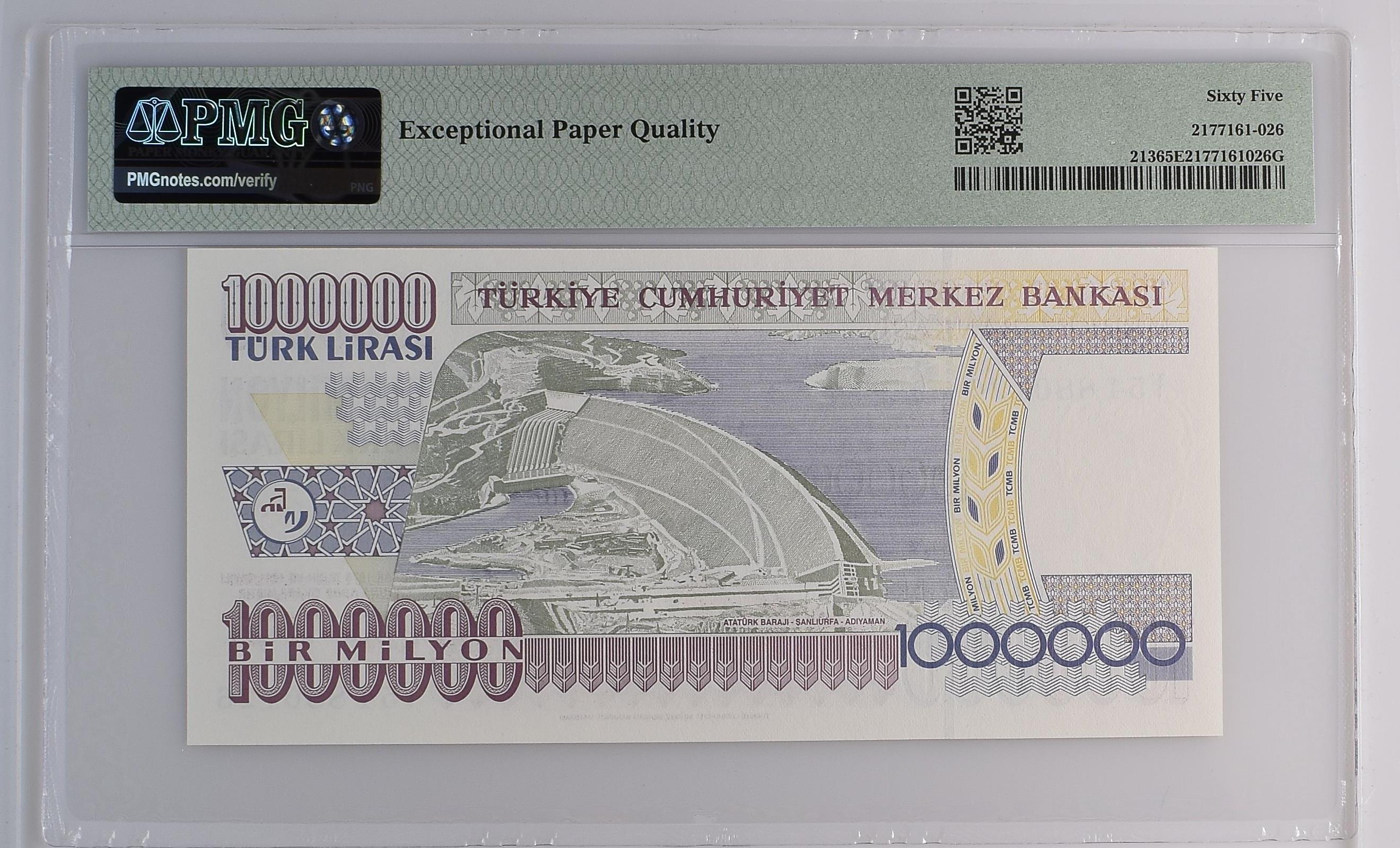 7. Emisyon 3. Tertip 1.000.000 Lira - ÇİL - T54 - PMG 65