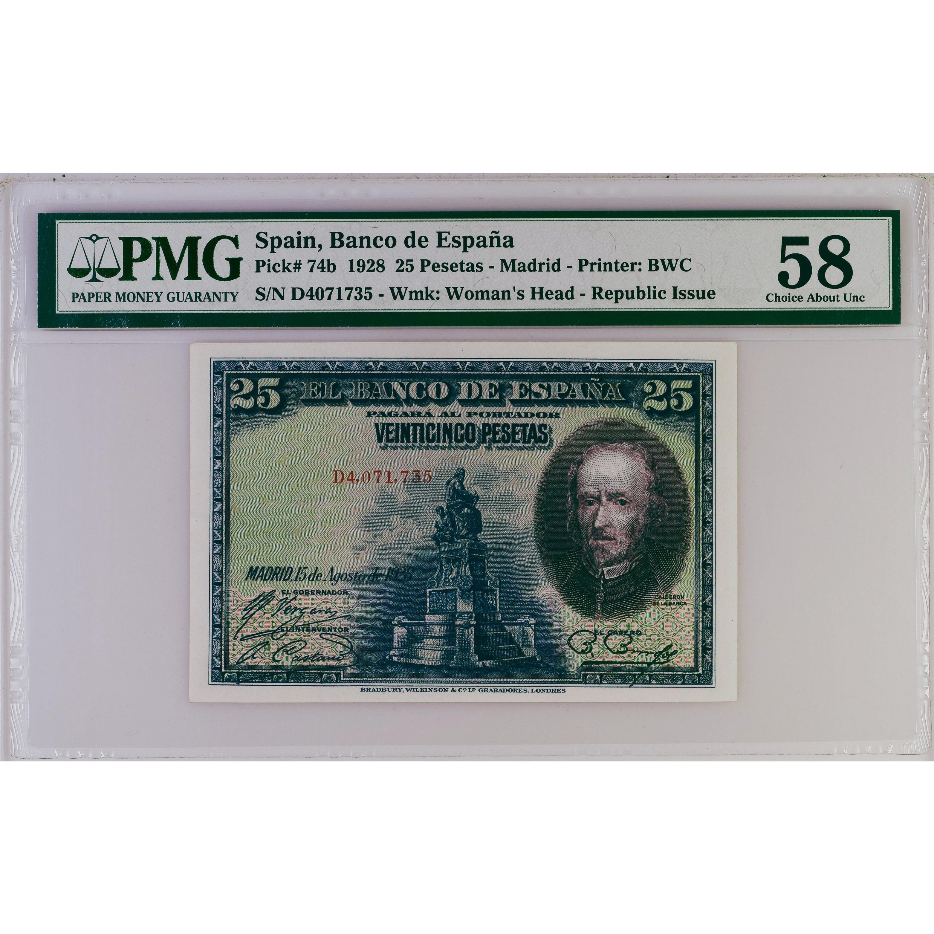 İspanya 25 Peseta - 1928 - Çil Altı - PMG 58