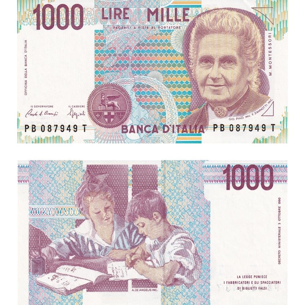 İtalya 1000 Liret - 1990 - ÇİL ( Maria Montessori )