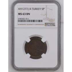 Sultan Abdülaziz 1277/4 Bakır 5 Para - ÇİL - NGC MS63 BN