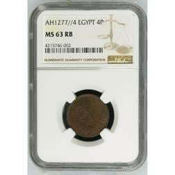 Sultan Abdülaziz 1277/4 Mısır Bakır 4 Para - ÇİL - NGC MS63 RB