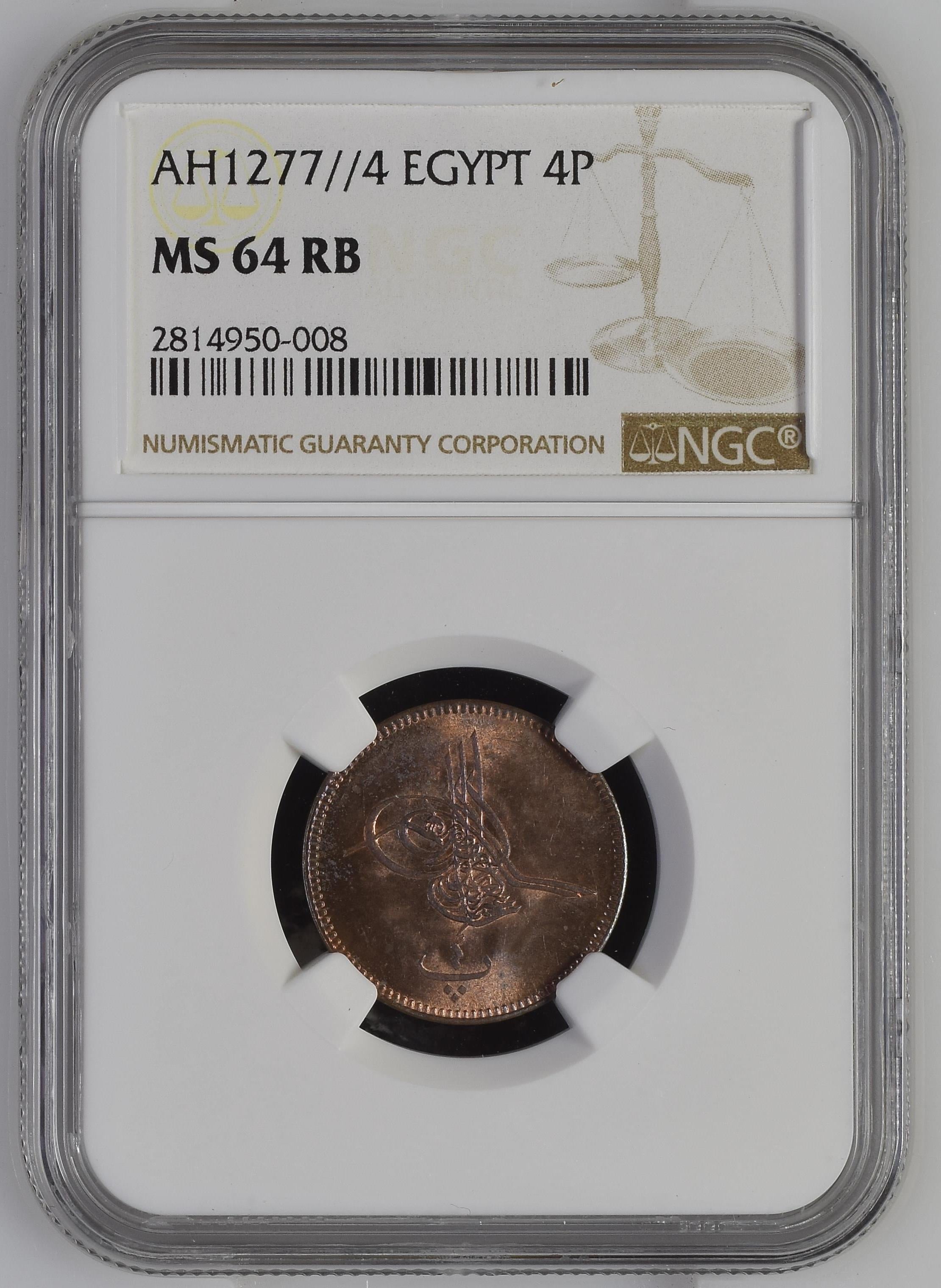 Sultan Abdülaziz 1277/4 Mısır Bakır 4 Para - ÇİL - NGC MS64 RB