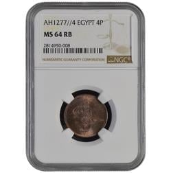 Sultan Abdülaziz 1277/4 Mısır Bakır 4 Para - ÇİL - NGC MS64 RB