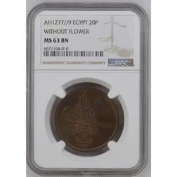 Sultan Abdülaziz 1277/9 Mısır Bakır 20 Para - ÇİL - NGC MS63