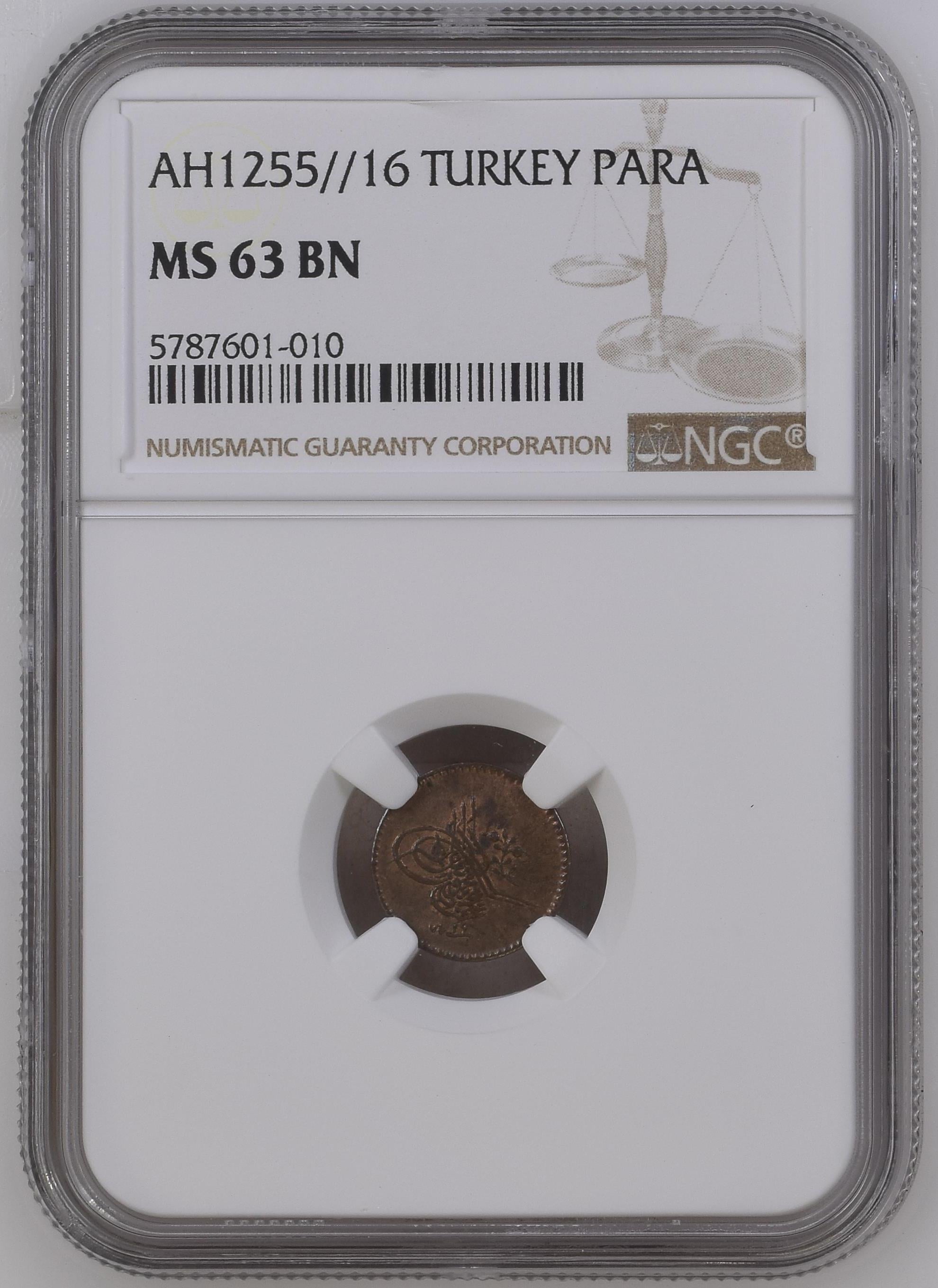 Sultan Abdülmecid 1255/16 Bakır 1 Para - ÇİL - NGC MS63 BN