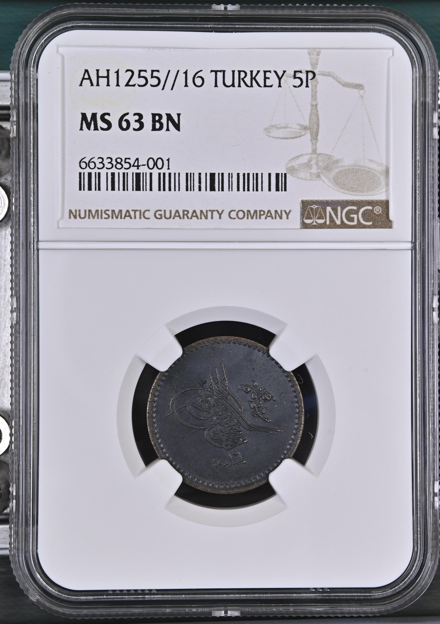 Sultan Abdülmecid 1255/16 Bakır 5 Para - ÇİL - NGC MS63 BN