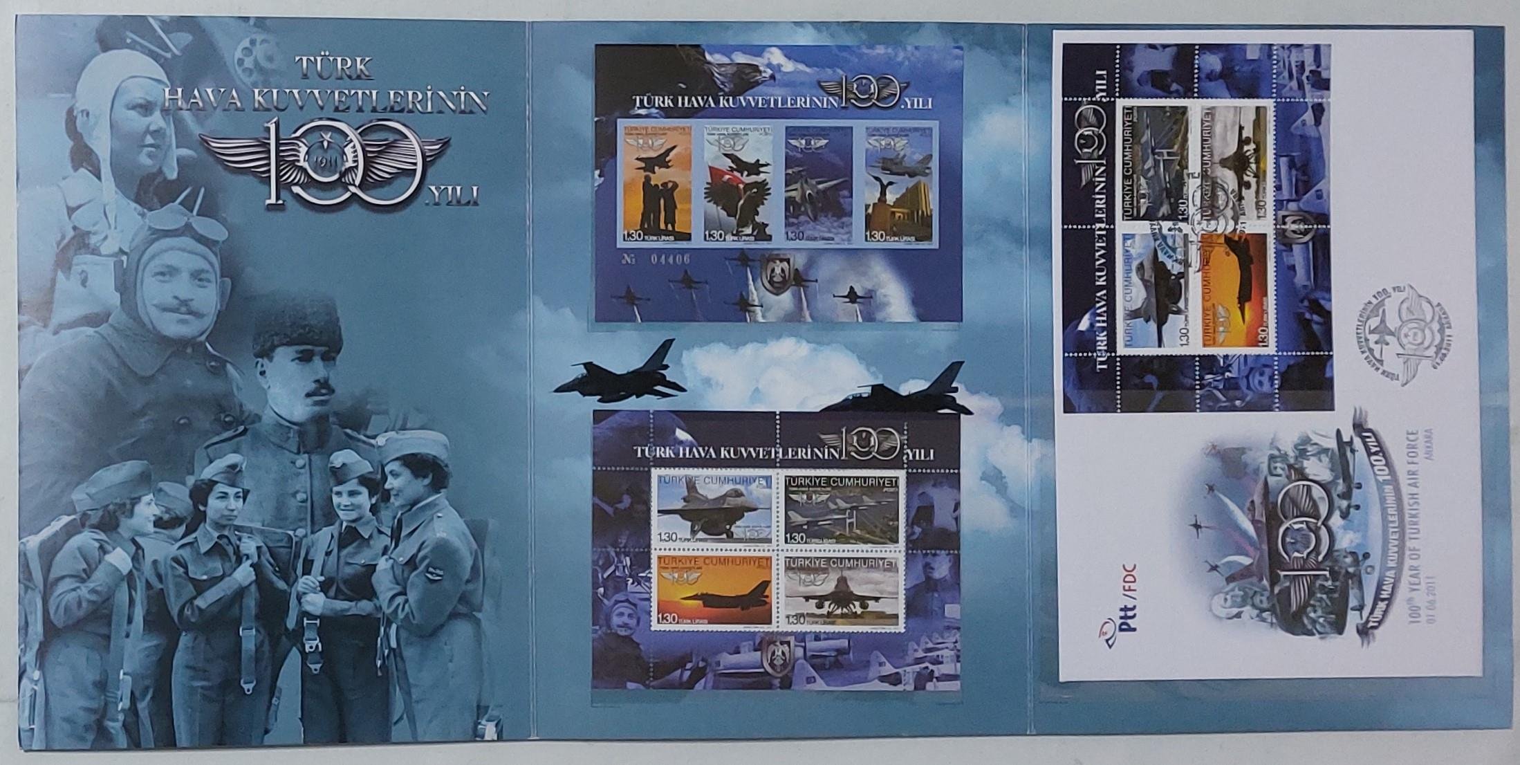 Türk Hava Kuvvetlerinin 100. Yılı - Portföy - 2011 (Hatıra Blok Pul, Limitli Blok Pul, FDC)
