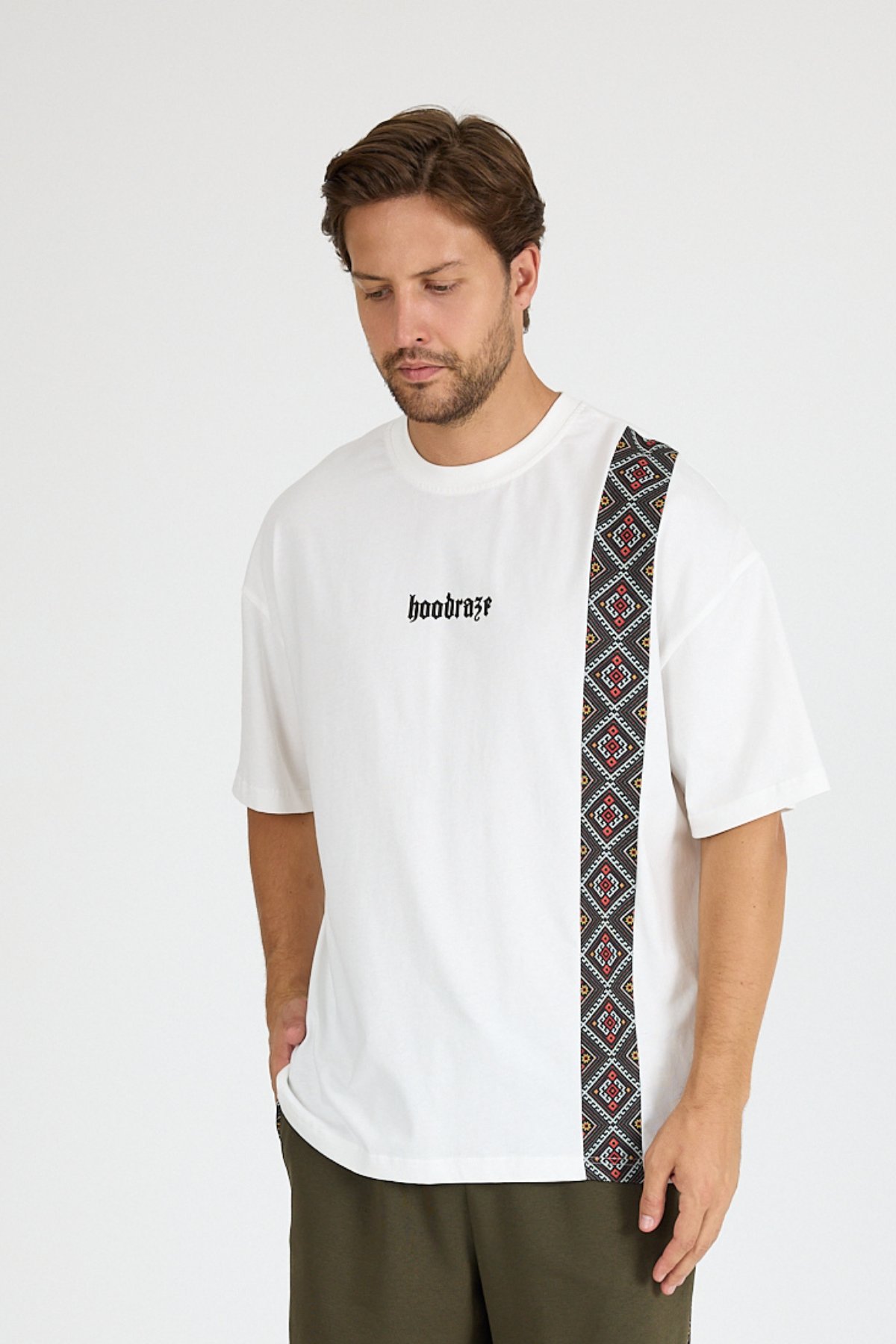Erkek Beyaz Ön Geniş Garnili T-shirt Oversize
