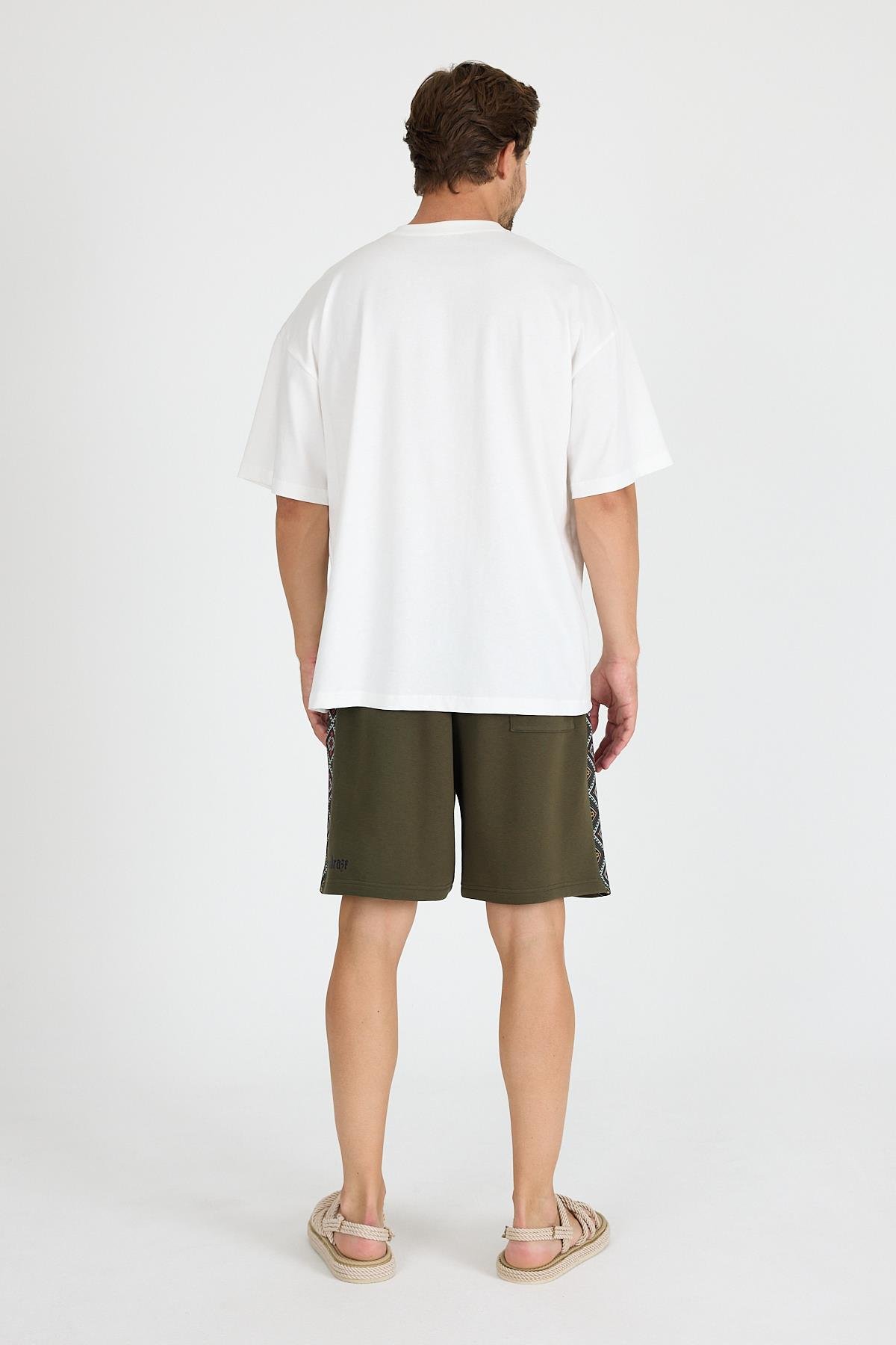 Erkek Beyaz Ön Geniş Garnili T-shirt Oversize