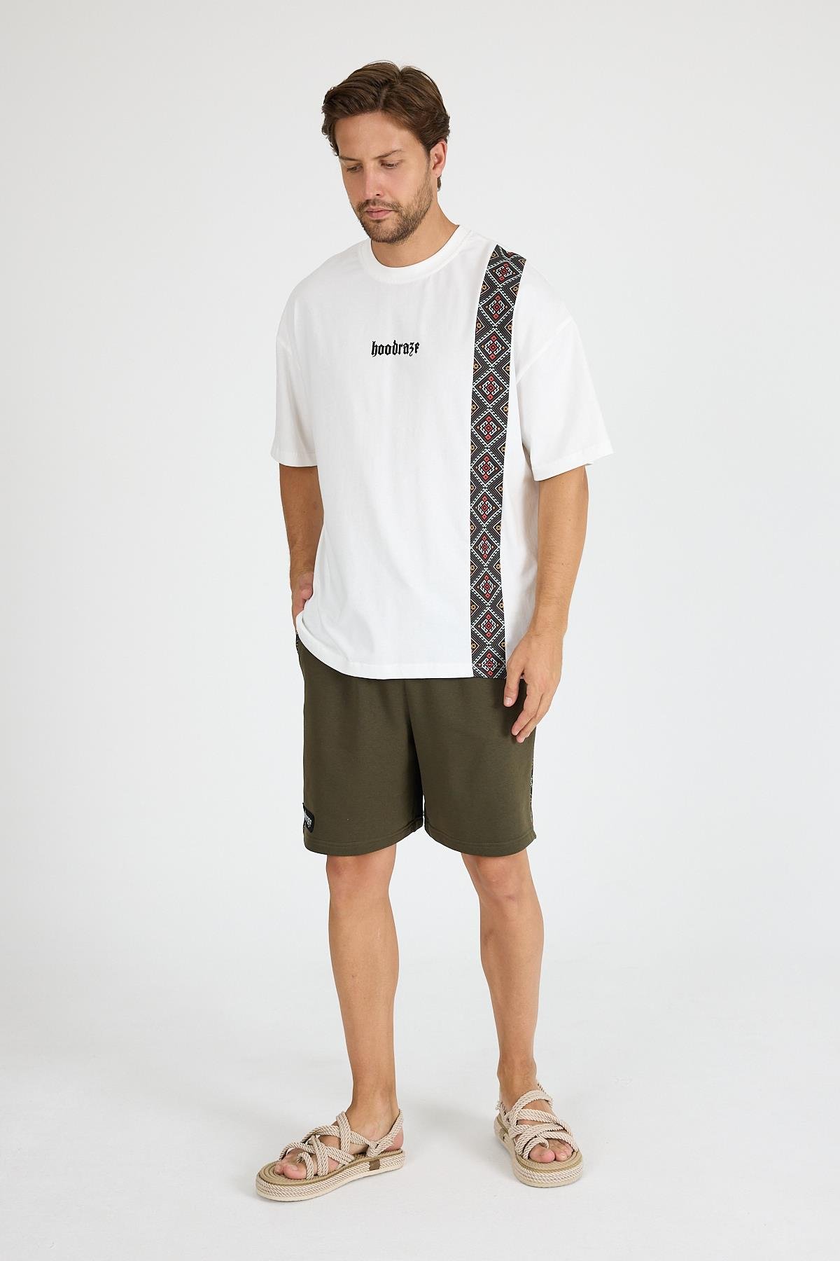 Erkek Beyaz Ön Geniş Garnili T-shirt Oversize