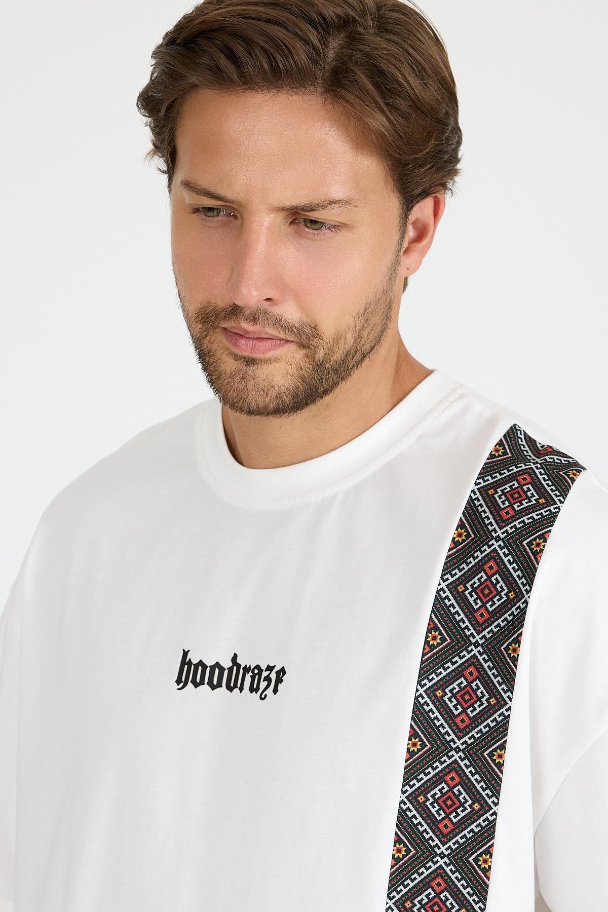 Erkek Beyaz Ön Geniş Garnili T-shirt Oversize