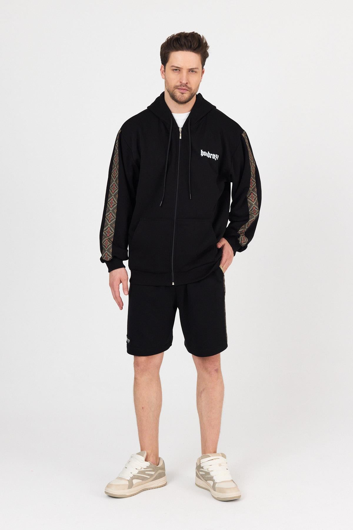 Erkek Etnik Garnili Kapüşonlu Sweat