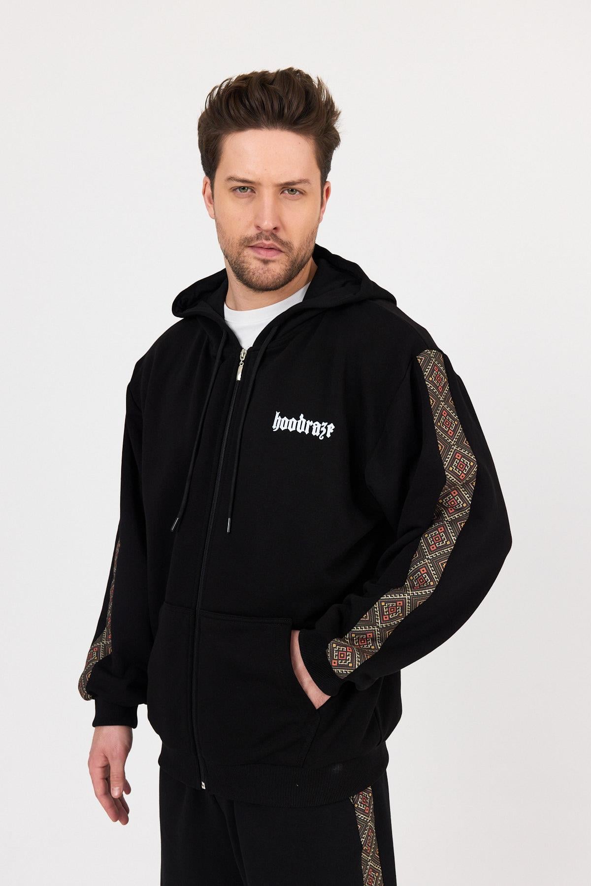 Erkek Etnik Garnili Kapüşonlu Sweat