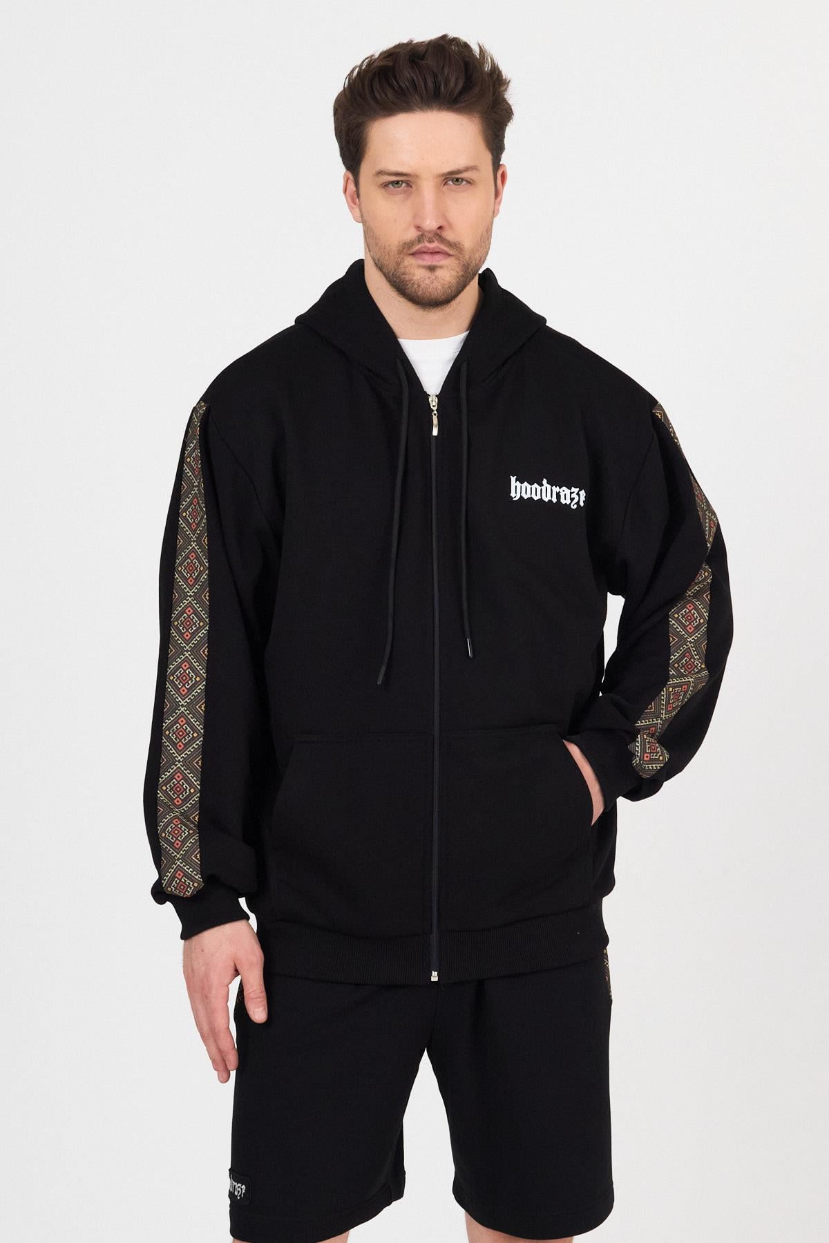 Erkek Etnik Garnili Kapüşonlu Sweat